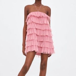 ZARA Limited Edition Pink Ruffled Tulle Dress